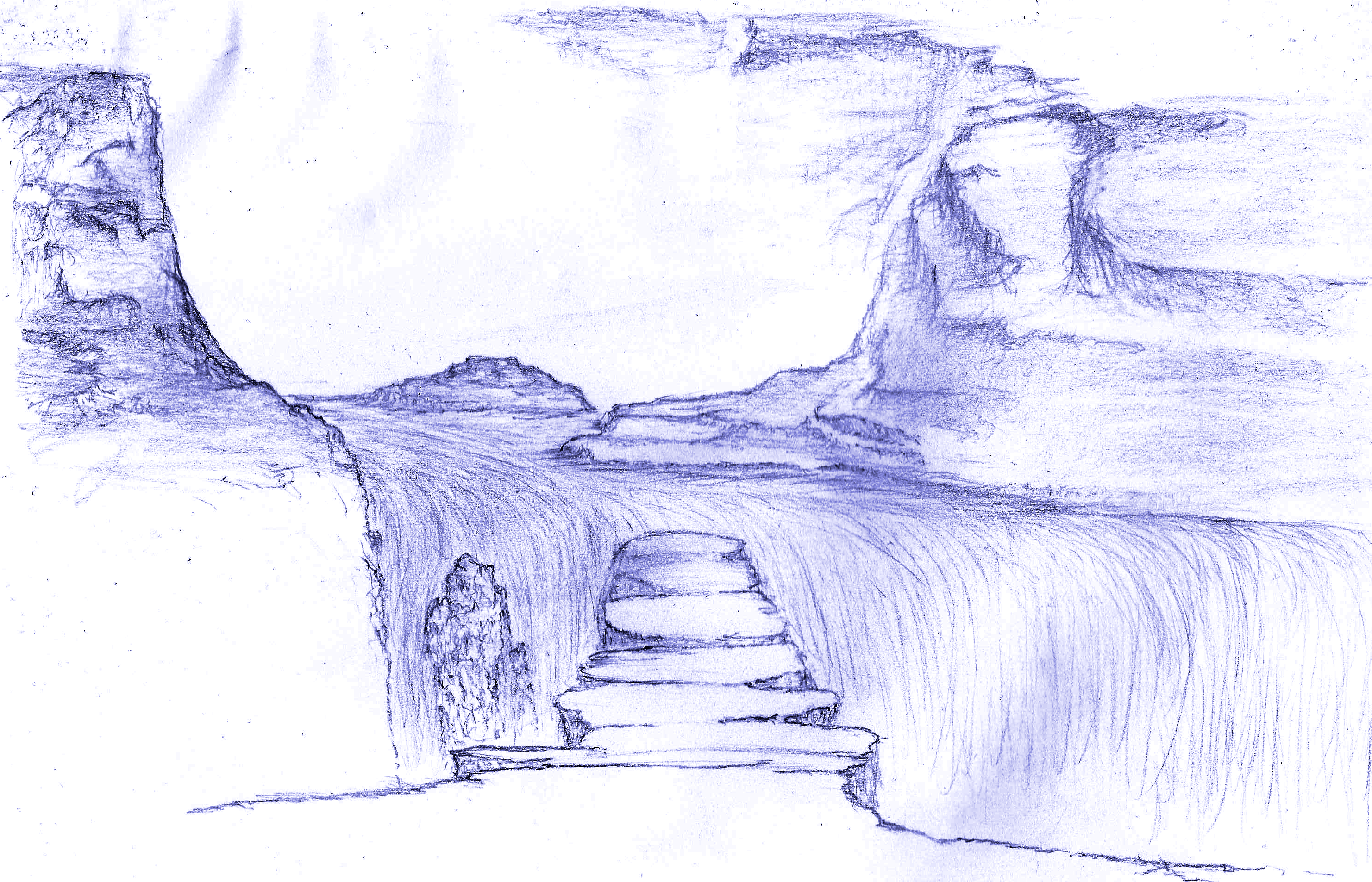 An underground waterfall can be seen at a short distance.